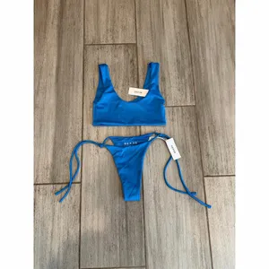 NEW AEXAE Tyra Bikini Set Ibiza Blue Tie Side Thong Swim Women Size XS Beach thumbnail 2