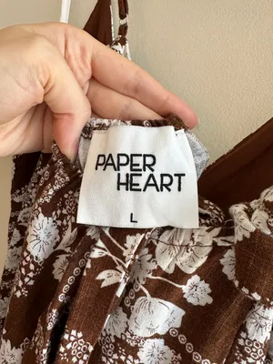 Paper Heart Anthropologie Chocolate Brown Floral Linen Maxi Dress, Size Large thumbnail 6