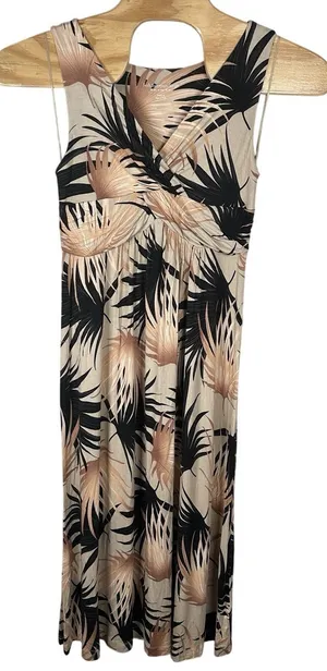 Soft Surroundings Palm Print Maxi Dress Medium Petite‎ MP Vacation Beach Cruise thumbnail 1