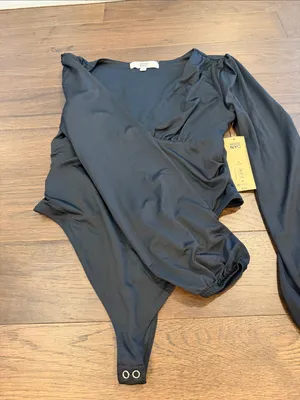Madden NYC Black Long Sleeve One-Piece Bodysuit Size Medium NWT - C67-072 thumbnail 5