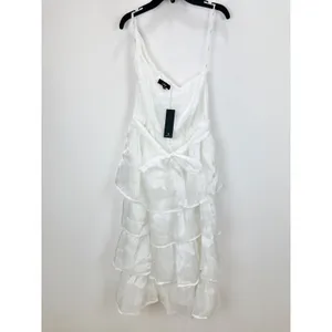 Lulus Sweetest Success White Organza Tiered One-Shoulder Midi Dress Medium NWT thumbnail 5