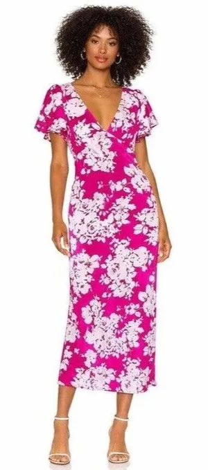 Abercrombie & Fitch Maxi Dress NWT Pink Floral Ruffle Sleeve Slip Dress XL thumbnail 1