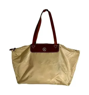 Dooney & Bourke Beige Nylon W/ Brown Leather Strap Zip Top Travel Bag thumbnail 1