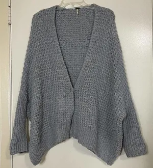 FREE PEOPLE Crochet knit oversized baby blue drop shoulder cardigan sweater XS thumbnail 1