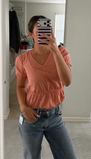 Coral linen blouse Orange thumbnail 1