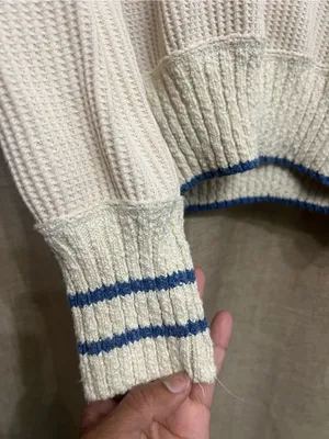 Free People Geo Party pulloverCream Fair Isle Sweatshirt with Red & Blue Stripes thumbnail 7