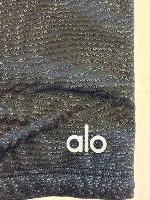 Alo Yoga Interlocking Lace-Up Glitter Biker Shorts - Black Silver - XS thumbnail 3