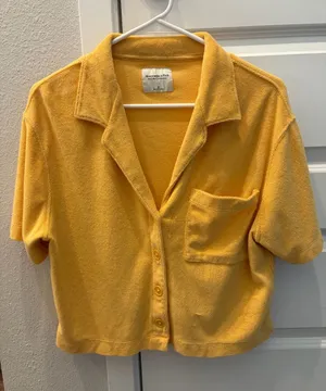 Women’s Abercrombie & Fitch Yellow Terry Cloth Button Down Shirt thumbnail 1