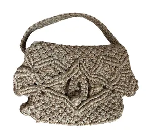 Vintage‎ Woven Tan Woven Rope Fold Over Jute Boho Handbag Shoulder Bag Purse thumbnail 1