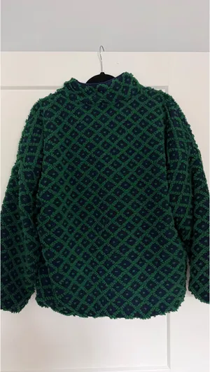 Oversized Fleece Quarter Button Pullover Green Size XL thumbnail 6