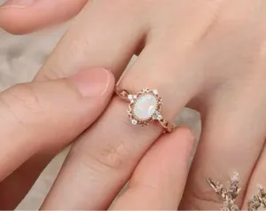 Elegant 18K Rose Gold-Plated Opal Ring NWT Size 6 thumbnail 3