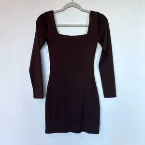 New Without Tags BROWN Babaton Contour Square Neck Long Sleeve Mini Dress thumbnail 11