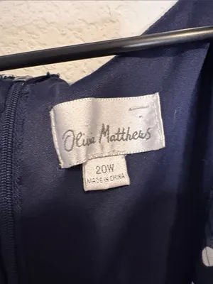 Olivia Matthews Navy Dress with White Polka Dots and ruffles thumbnail 2