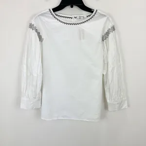 Madewell Embroidered Poplin Balloon Sleeve Top Blouse Cotton White Medium NWT thumbnail 7