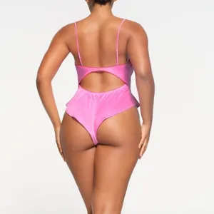 NWT SKIMS Woven Shine Lace Teddy Neon Orchid Pink Red M thumbnail 2