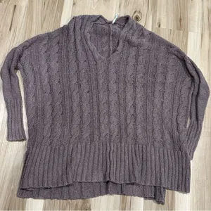 Free People Easy Cable V Neck Oversized Sweater Brown Women’s Small thumbnail 2