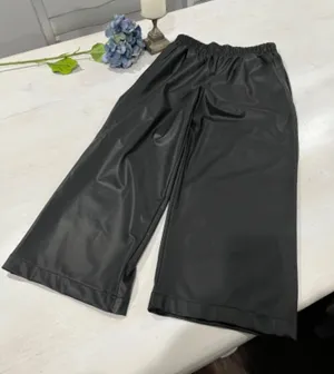 First Love Faux Leather Wide Leg Elastic Waist‎ Cropped Pants S thumbnail 1