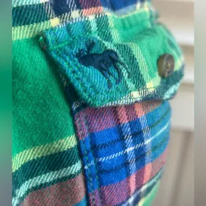 VTG Y2K Abercrombie & Fitch XS Green Plaid Flannel Shirt Moose logo Fitted fall thumbnail 3