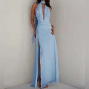 Elegant Blue Halter Maxi Dress Size 0 thumbnail 2