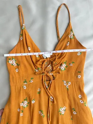 ASTR The Label Mustard Floral Ruched Midi Slip Dress Size S Tie Front Summer thumbnail 11