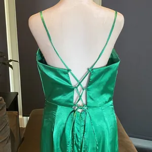 Women’s Green Full Length Prom Dress Criss Cross Straps Leg Slit Size 10 *READ thumbnail 5