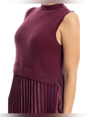 NWT MAX STUDIO Mock Neck Sleeveless Twofer Dress Large, WINE thumbnail 7