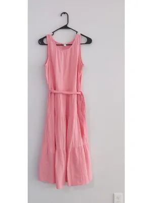 J. Crew Gauze Pink Sleeveless Tie-Waist Tiered Midi Dress Size 6 Spring/Summer thumbnail 3