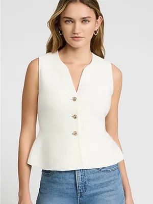 Express Ivory Sleeveless Button-Front Peplum Tank thumbnail 1