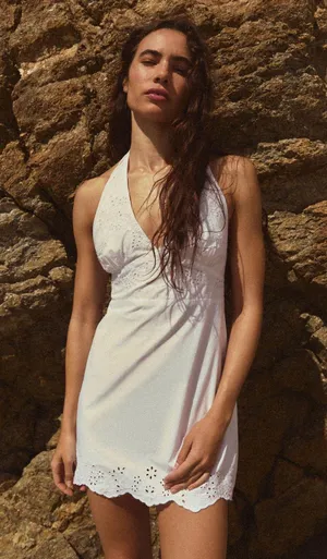 Zara White Lace Halter Dress mini dress lace Bohemian Summer Casual vacation thumbnail 14