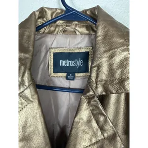 Metrostyle Women Metallic Bronze Genuine Leather Trench Coat Long Belted Small thumbnail 5