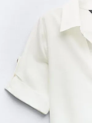 ZARA Cream Button-Front Midi Shirt Dress with Woven Belt thumbnail 5