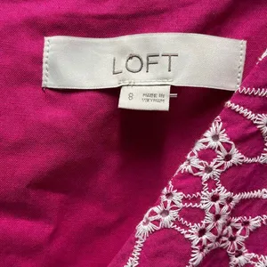 Loft size 8 heavily embroidered fit n flare ruffle cap sleeves dress thumbnail 4