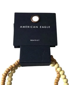 American Eagle Bracelet Set Stretch Neutral Wooden Beads thumbnail 1