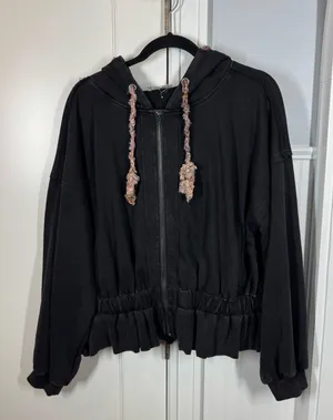 OLI & HALI Black Soft Washed Zip Oversized Hoodie Jacket J505B size medium boho thumbnail 1