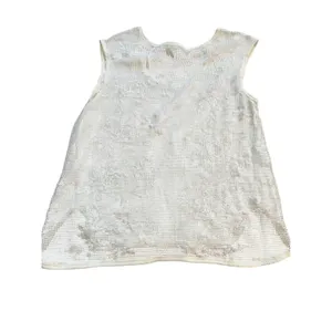 Banana Republic White Floral Crochet Mesh Cotton Tank Top Large Scoop Neck Slits thumbnail 4