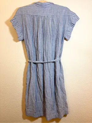 Anthropologie Isabella Sinclair Piper Blue White Stripe Ruffle Sleeve Dress Sz M thumbnail 7