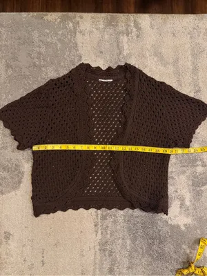 Source Unknown Brown Open Crochet Short-Sleeve Sweater Cardigan thumbnail 3
