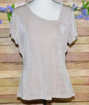 Another Love Ladies Beige Blouse Top Size L Shiny Slinky Neutral Career thumbnail 1