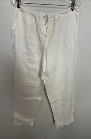 White Linen Drawstring Pants Size M thumbnail 1