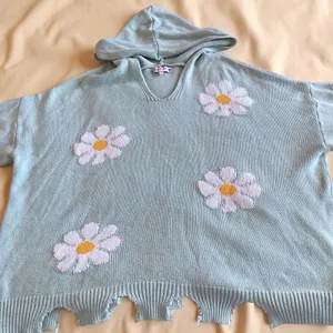 Hazel Moon Daisy Distressed Cropped Hoodie Sweater 3X Mint Green thumbnail 8