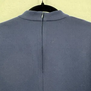 Zara Women M Navy Mock Neck Top Side Buttons Flared Sleeve Quiet Luxury Modern thumbnail 4