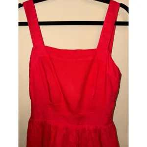 J.Crew Red Linen Cotton Apron Dress M Pockets Tie Open back J0982 Picnic Preppy thumbnail 10