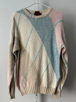 VTG‎ Chaps Ralph Lauren M Pastel Argyle Knit Sweater Linen Preppy Classic thumbnail 1