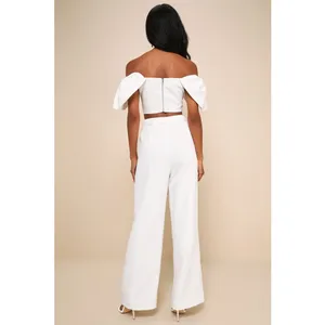 NWT Lulus Captivating Entrance White Off-the-Shoulder Two-Piece Jumpsuit Sz XS thumbnail 3