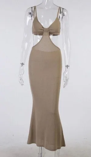 Boutique NEW Tan Knit Cutout Backless Bodycon Maxi Dress thumbnail 5