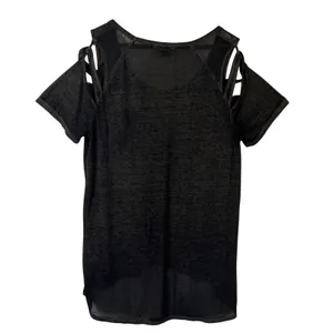 Rock & Republic T-Shirt Womens XL Gray Cold Shoulder Cut Out Burnout High Low thumbnail 8