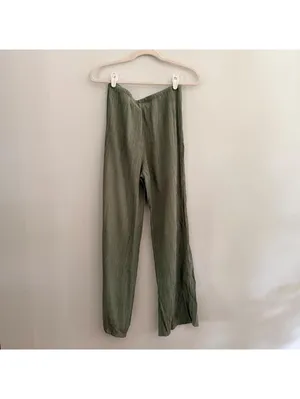 Zara Olive Green Wide Leg Textured Pants thumbnail 6