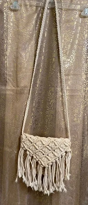 World Market Ivory Macramé Tassel Fringe Boho Crossbody Purse‎ thumbnail 1