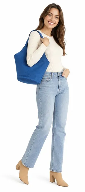Womens Blue Faux Suede Bucket Tote Shoulder Bag Minimalist Work Travel Everyday thumbnail 1