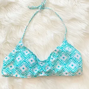Old Navy blue white geometric Bikini Bathing‎ swim suit top size large nwt thumbnail 1